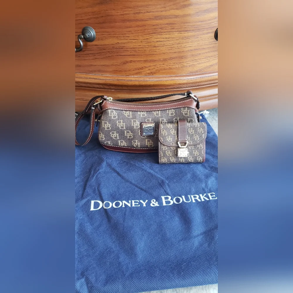 Dooney & Bourke Canvas Monogram Small Pochette and Wallet - Picture 1 of 7